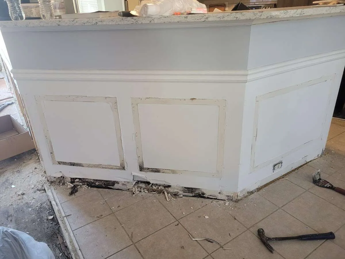 Water damage and mold on kitchen during Storm Damage Restoration in Cibolo